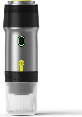 A portable coffee maker against a white background.