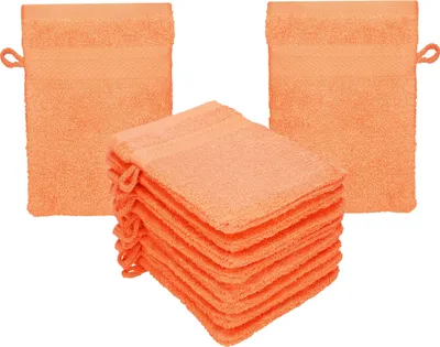 Produktbild von Betz 10 Stück Waschhandschuhe 16x21 cm PREMIUM 100% Baumwolle Farbe: orange