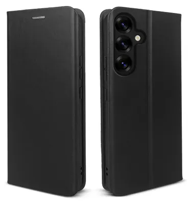 Produktbild von Leder Handyhülle für Samsung Galaxy S26 Echtleder Lederhülle Klapp Cover Hülle Case Kartenfach RFID Schutz Farbe: Schwarz