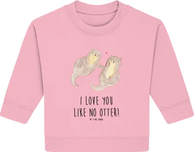 Produktbild von Mr. & Mrs. Panda Organic Baby Pullover Otter Hände halten 12. - 18. Monat - Baumwolle Pink - Geschenk, Bullover, Paar, Liebe, Seeotter, glücklich, Verliebt