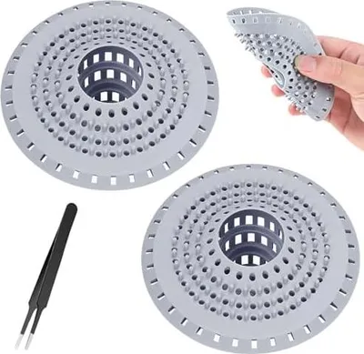 Produktbild von Abflusssieb 2 Stück - Silikon Haarsieb Dusche mit Saugnapf, Universelles Duschsieb als Silikon Küchehaarfänger Dusche für Badewanne, Waschbecken & Küche, Verstopfungsschutz gegen Haare & Gerüche