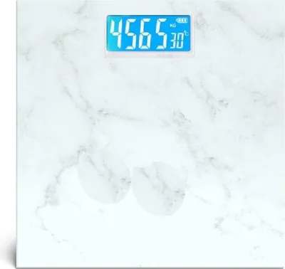 Produktbild von Cheffinger Personenwaage Waage Körperwaage Blau LCD Digital 180kg Marmor Weißes Design
