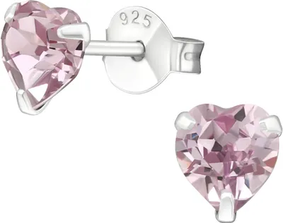 Produktbild von Ohrringe Ohrstecker 925 Sterling Silber mit Kristallherz in verschiedenen Farben Farbe - Lila