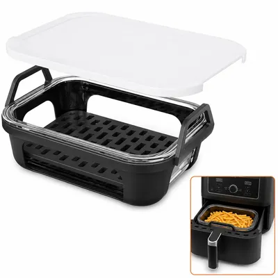 Produktbild von Glas Auflaufform passend für Ninja AF400EU DZ400EU AF500EU, Airfryer Zubehör mit Silikonrahmen, Abtropfeinsatz & Deckel