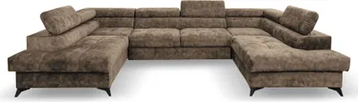 Produktbild von U-Form Polsterecke Sorento U 345 cm XXL Ecksofa große Schlafecke mit Bettkasten Kopfstützen Wohnlandschaft, Stoff: sally 03 - hellbraun