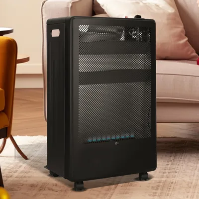 Zdjęcie produktu dla Mobilny grzejnik gazowy Eikuavons Blue Flame, 2200 W/3800 W, z regulatorem ciśnienia i wężem, 5 kółek jezdnych
