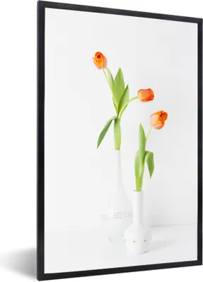 Produktbild von MuchoWow® MuchoWow® Gerahmtes Poster Tulpen - Orange - Blumen 40x60 cm - Poster mit zchwarzem Bilderrahmen - Papierdruck - Wandbilder