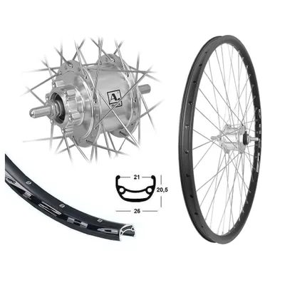 Produktbild von Bärwinkels 28 Zoll DH21 Hohlkammerfelge Disc 21-622 schwarz Black Dingo Nabendynamo 3 in 1 mit Vollachse Silber für 6-Loch Bremsscheibe