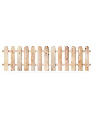 A wooden picket fence is shown against a white background.