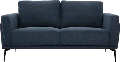 Produktbild von Miliboo - Design-Sofa mit 2 Plätzen aus dunkelblauem strukturiertem Samteffektstoff und schwarzem Metall MOSCO