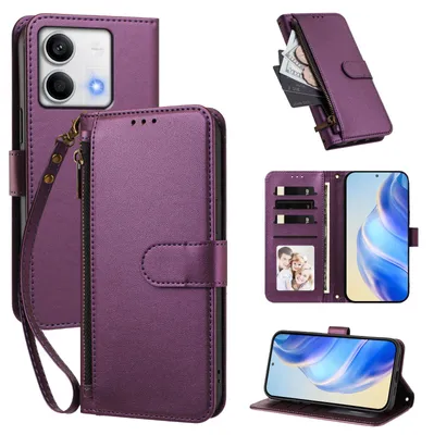 Produktbild von Geldbörse Hülle für Xiaomi Redmi Note 13 5G, Kunstleder Handyhülle mit Kartenfächer, Ständer, Handschlaufe Lila