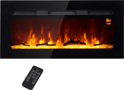 Zdjęcie produktu dla Kominek elektryczny HOMCOM, kominek ścienny z grzałką, 1800 W, efekt płomienia 3D LED, kryształy, w 3 kolorach z 5 poziomami jasności, kominek elektryczny z pilotem, timerem, ekranem dotykowym, do montażu na ścianie, czarny