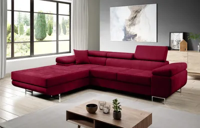 Produktbild von FurMeb24 ECKSOFA LAZZANO MONOLITH 59 - linke seite - ROT - mit schlaffunktion und bettkasten