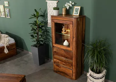 Produktbild von MASSIVMOEBEL24 Vitrine Sheesham 70x40x145 walnuss gewachst TORONTO #208