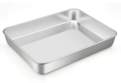 Zdjęcie produktu dla Blacha do pieczenia prostokątna - Stal nierdzewna - 31,6 x 24,7 x 4,8 cm - Z rantem