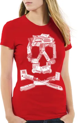 Produktbild von style3 Gamer Totenkopf Damen T-Shirt super konsole kart NES SNES zelda mario sonic wii, Farbe:Rot, Größe:M