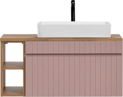 Produktbild von Waschtischunterschrank 100 cm, Regal, Aufsatzwaschbecken IRAKLIO-56-ROSE rosa Eiche Nb., B/H/T ca. 100,4/59,5/46 cm
