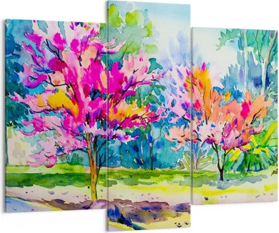 Produktbild von Bild auf Leinwand - Leinwandbild - Bäume Mehrfarbig Natur Frühling - 130x100cm - Wand Bild - Wanddeko - Leinwanddruck - Bilder - Kunstdruck - Leinwand bilder - Wandkunst - CB130x100-2941