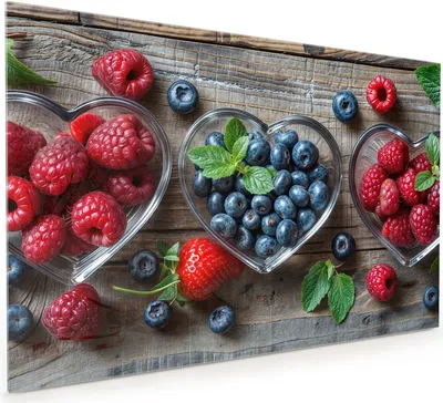 Produktbild von Küchenrückwand Spritzschutz Glas mit Motiv Herzschalen Beeren 40 x 40 cm