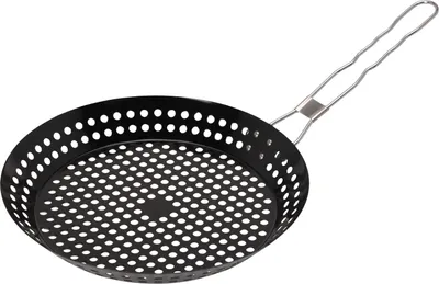 Produktbild von BBQ Grillpfanne Ø30 cm Grill Gemüsepfanne Edelstahl Lochpfanne Bratpfanne Grillkorb Grillschale Mit Einklappbarem Griff