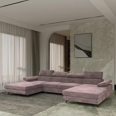 Produktbild von Masseno Ecksofa DETTI mit Schlaffunktion U-Form, Sofa mit Bettkasten, Wohnzimmersofa, Couch, Soffa, Bettsofa, Couchgarnitur- Lila, MONOLITH 62