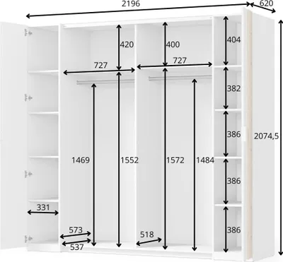 Productafbeelding van Complete slaapkamer FLORENCE - Bed 180x200 + lattenbodem + laden + kledingkast + dressoir - Wit en eiken