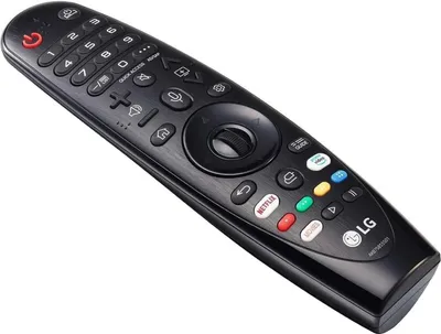 A black LG Magic Remote control is shown against a white background.