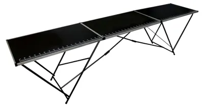 Produktbild von Klappbarer Tapeziertisch aus Aluminium 300x60 cm | Mehrzwecktisch mit praktischer Messskala | bis 30 kg belastbar, stabile MDF-Platte mit 3 mm Dicke