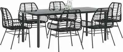 Immagine prodotto di vidaXL set da pranzo da giardino da 7 pezzi in polyrattan nero in vetro
