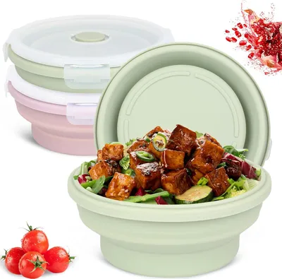 Produktbild von 2er Silikon Faltbare Brotdose 550ml Lunchbox Mit Deckel