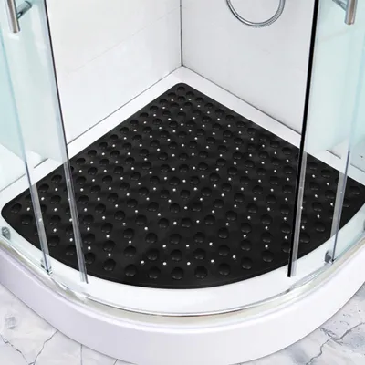Produktbild von Eckduschmatte rutschfest 70x70 cm Dreieckig Schwarz mit Saugnäpfen