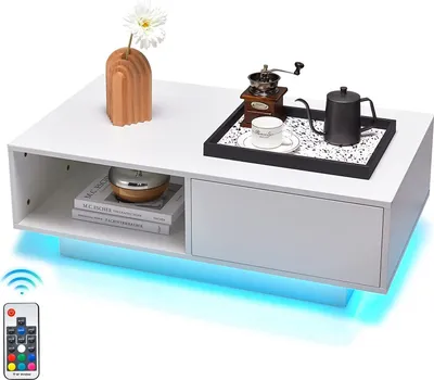 Produktbild von COSTWAY Konferenčný stolík s 20 farbami LED svetiel, 9 režimov jasu svetla, diaľkové ovládanie, bočný stolík 95x55x31cm, biely