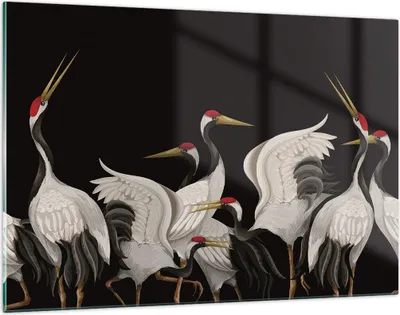 Produktbild von Bilder auf glas - Einteilig - Kraniche Vögel Grafiken - 120x80cm - Glasbilder - Wandbilder - Bilder - zum Aufhängen bereit - Wanddekoration aus Glas - Glas Bilder - Wandbild auf Glas - GAA120x80-4748