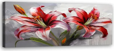 Produktbild von Leinwandbild Rote Lilien Blumen 90x30 Feeby Rot bild für die wand bereit zum aufhängen