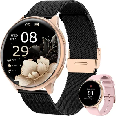 Smartwatch Damen mit Telefonfunktion, 1,39" HD Rundes Display, SpO2, 24H Pulsuhr, Blutdruck & Schlafmonitor, 120+ Sportmodi, Schrittzähler,iOS/Android