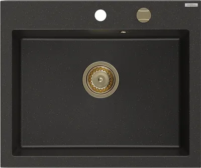 Produktbild von Mexen Elix Granitspüle 1-Becken 600 x 500 mm, schwarz/gold metallic, goldener Siphon - 6525601005-75-G