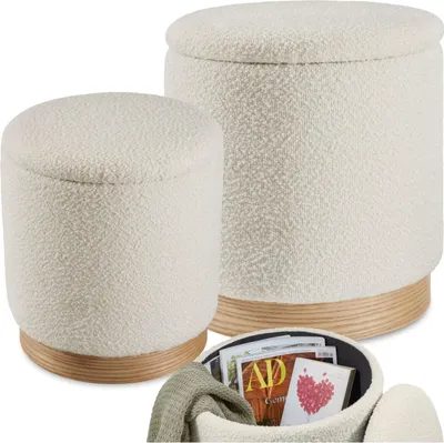 Produktbild von tectake® 2er Set Sitzhocker mit Stauraum Orchide mit Bouclé-Bezug