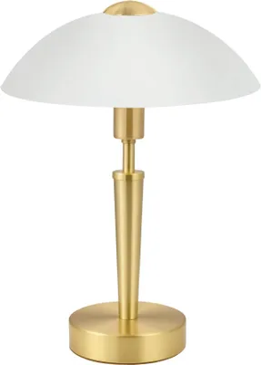 Produktbild von EGLO Tischleuchte Solo 1, 1 flammige Tischlampe, Material: Stahl, Farbe: Messing matt, Glas: satiniert weiß, Fassung: E14, inkl. Touchdimmer