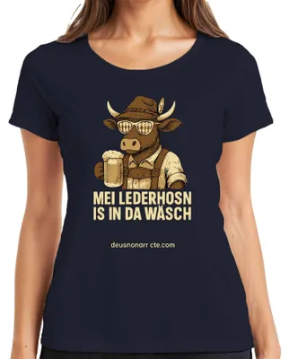 Productafbeelding van Mei Lederhosn - bierkoei dames T-shirt, marineblauw, maat L
