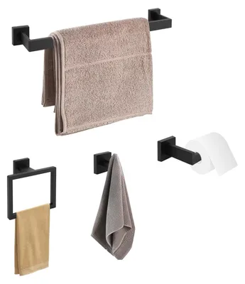 Produktbild von Badezimmer Set - Handtuchhalter & WC-Papierhalter - 15-teilig - 201 Edelstahl - Wandmontage - 3 Handtuchstangen 60 cm 3 Halter 6 Haken - Schwarz