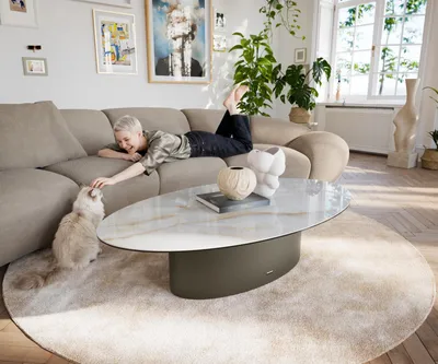 Produktbild von DELIFE Couchtisch Edge Oval 135x80 cm Keramik Onyx Pearl Casilda Effektfinish Titan