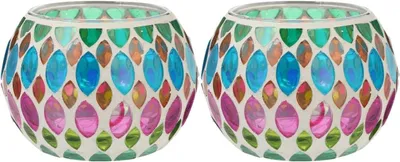 Image de Bougeoir en mosaïque en verre, lot de 2. Supports à bougies faits à la main, idéaux pour la décoration de table. Bougeoirs décoratifs pour les mariages, les anniversaires, les fêtes et autres occasions
