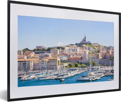 Produktbild von MuchoWow® MuchoWow® Gerahmtes Poster Hafen - Marseille - Boote 60x40 cm - Poster mit zchwarzem Bilderrahmen - Schlafzimmer - Plakat in Rahmen - Drucken