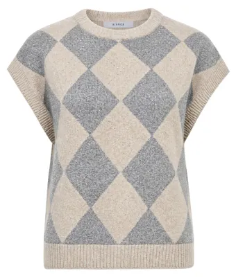 Produktbild von Pullunder OLLY mit Rautenmuster, Strassdetails, Rundhalsausschnitt und Rippenbündchen, beige meliert, Gr. 44
