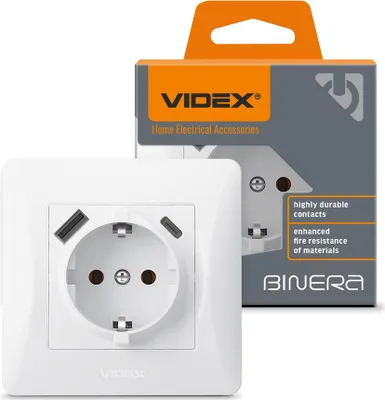 Produktbild von Videx Binera einzelne Schuko-Steckdose Typ F weiß USB-A + USB-C