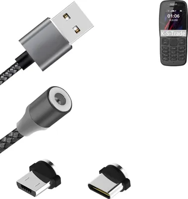 Produktbild von K-S-Trade Hochwertiges Magnet-Lade-kabel Sync-Kabel Daten-Kabel für Nokia 106 (2018) mit USB-Typ-C-Anschluss und Micro-USB-Anschluss 2A bis zu