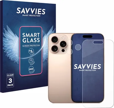 Produktbild von 3x Savvies Schutzglas Folie für Apple iPhone 16 Pro (Display+Kamera) 9H Panzer Schutzfolie Glas Displayschutz klar transparent