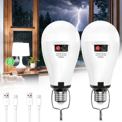 LED Notlampe 20 W, wiederaufladbar, E27 + USB, 2 Stück