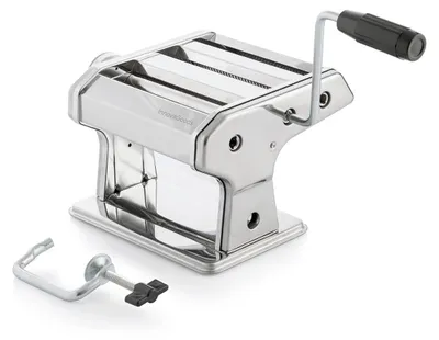 Produktbild von InnovaGoods - Frische Nudeln Maschine, Manuell mit 3 Walzen für Spaghetti, Tagliatelle, Lasagne, Einstellbare Nudeldicke, Inkl. Rezepte, Metall, Grau,