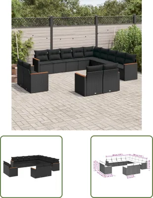 Produktbild von The Living Store 13-tlg. Garten-Sofagarnitur mit Kissen Schwarz Poly Rattan